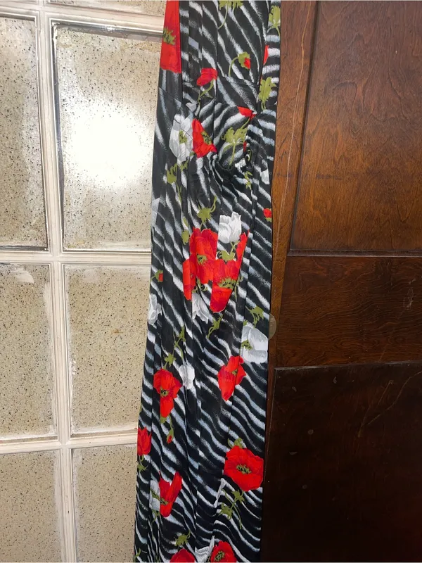 Vintage Floral Halter Zebra Maxi Dress, Red Floral on Black - Sz XS - Image 5