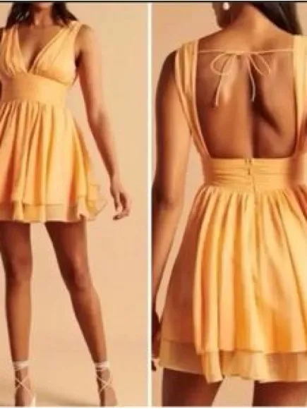 Abercrombie & Fitch Orange Sleeveless V-Neck Plunge Mini Dress SIZE S - Image 3