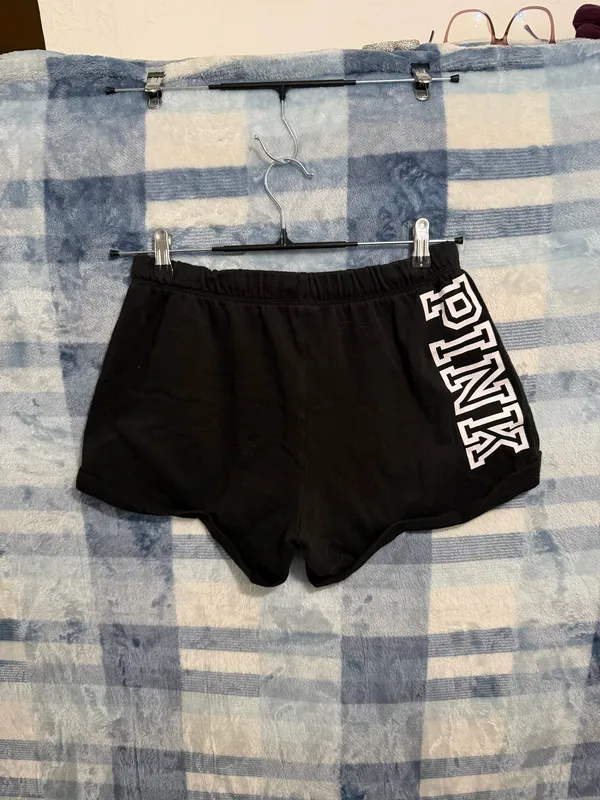 PINK Victoria's Secret Black Fleece Drawstring Lounge Shorts - Image 3
