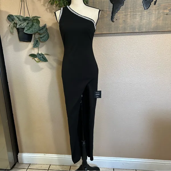 NWT Lulus Glamorous Muse Black Rhinestone One-Shoulder Maxi Dress - Image 3