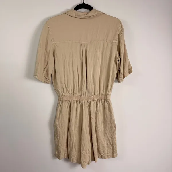 Faherty Arlie Day‎ Tan Linen Blend Button Front Short Sleeve Romper Size Small - Image 5