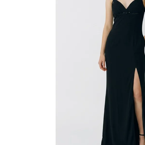Niteline 6 floor-length black slip gown beaded formal wedding guest ball gala - Image 6