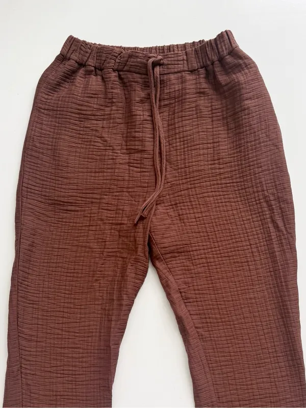 Zara Gauze Textured Brown Slouchy Pants Size Large - Image 2