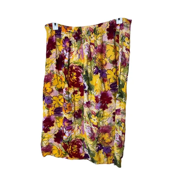 Floral Midi Skirt‎ Yellow Red Purple Tie Waist Casual Spring Summer Women - Image 5