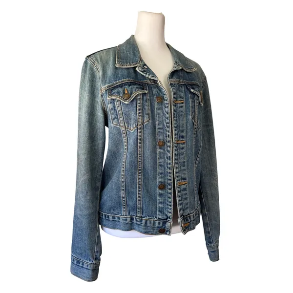 Vintage ‘90s Earl Jean Faded Medium Wash Button Front Denim Trucker Jacket - Image 6