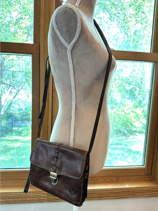 Patricia Nash Distressed Brown Leather Organizer Crossbody Wallet Bag Boho Vinta - Image 2