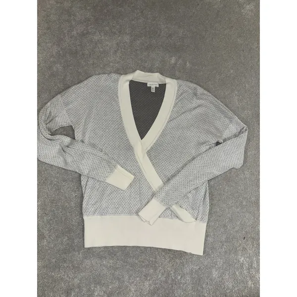 Garnet Hill White Tendu Surplice Neckline Pima Cotton Wrap Front Sweater size S - Image 3