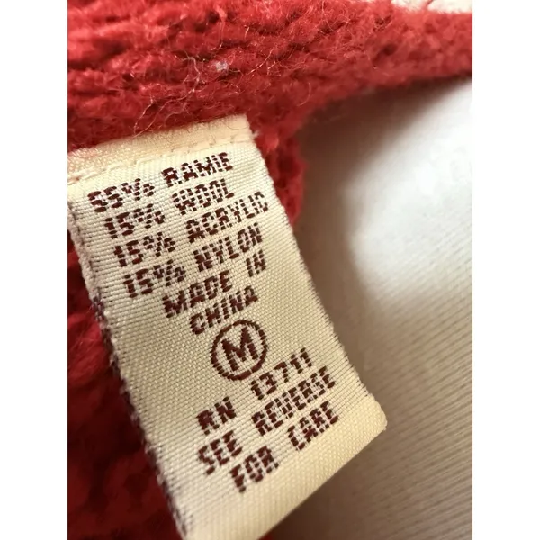 Vtg Best authentic Roll‎ Neck Wool Red Floral Sweater Star M True North Aran - Image 5