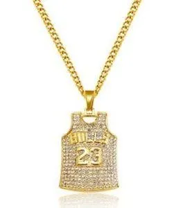 23 Chicago Bulls Michael Jordan NBA Jersey Necklace - Gold Colored - Rhinestone - Image 3