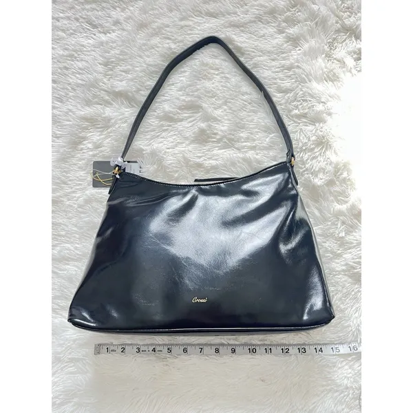 Crossi New York Black Shoulder Bag Faux Leather Studded Y2K Purse Gold Hardware - Image 6