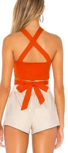 Superdown Elva Halter Tie Top in Poppy - Image 2