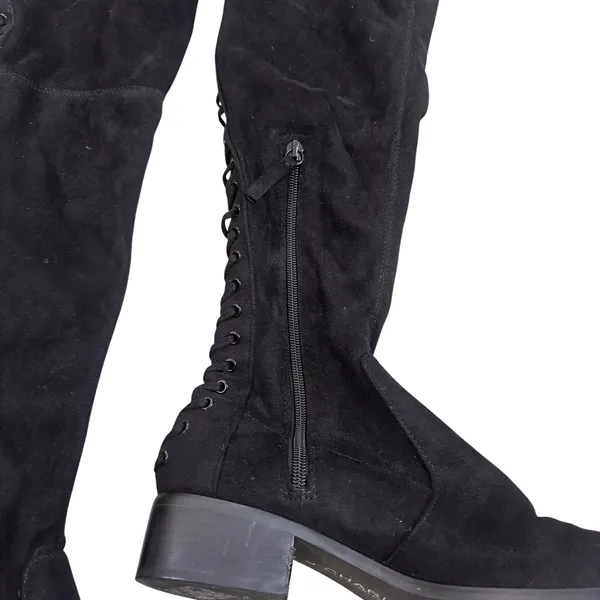 Charles by Charles David Black Faux Suede Lace Up Over The Knee Boots Size 7 - Image 4