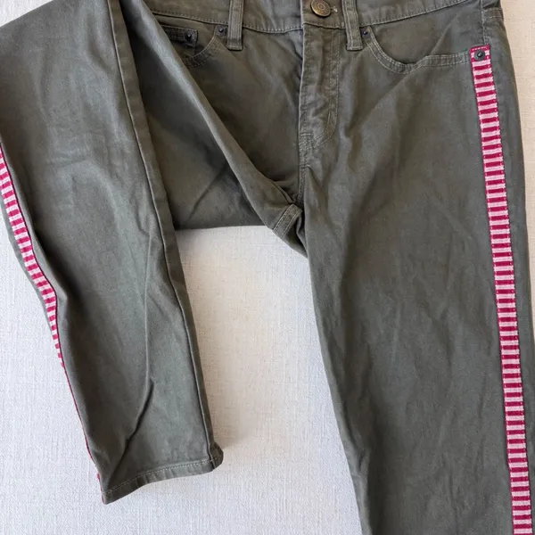 J Crew‎ Toothpick Ankle Pants 25 Olive Side Stripe Skinny Stretch - Image 2