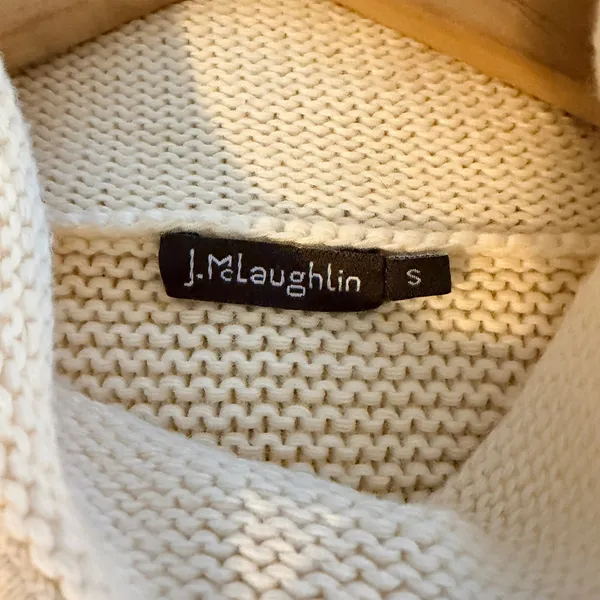 J. MCLAUGHLIN Garter Style Textured Knit Mock Neck 100% Cotton Sweater Cream, S - Image 8