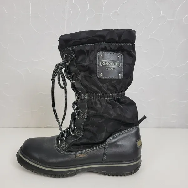 Coach Shaine Boots 5.5 Womens Black Leather Lace Up Round Toe Signature Logo - Image 5