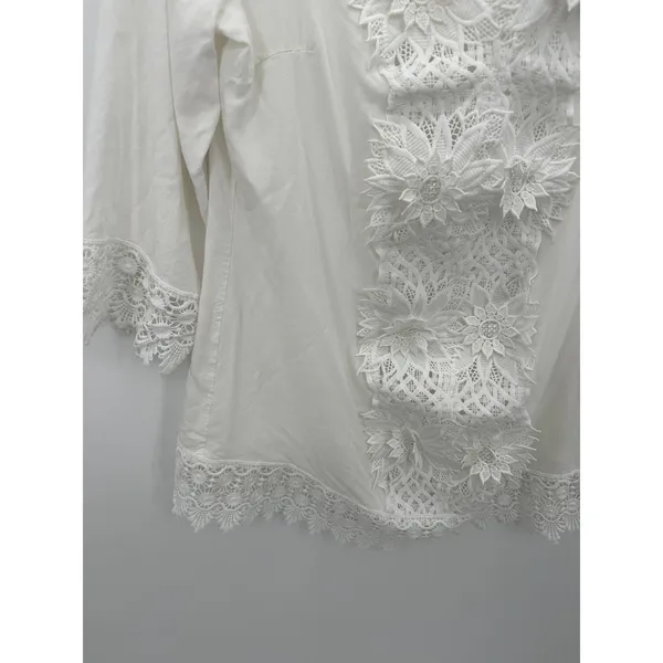 Solitaire‎ Swim Cover Up Women Sz M White Crotchet Lace 3/4 Sleeve Beach Vaca - Image 3