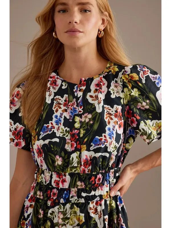 NWT Anthropologie Somerset Maxi in Black Bright Floral Cotton Dress XL - Image 4
