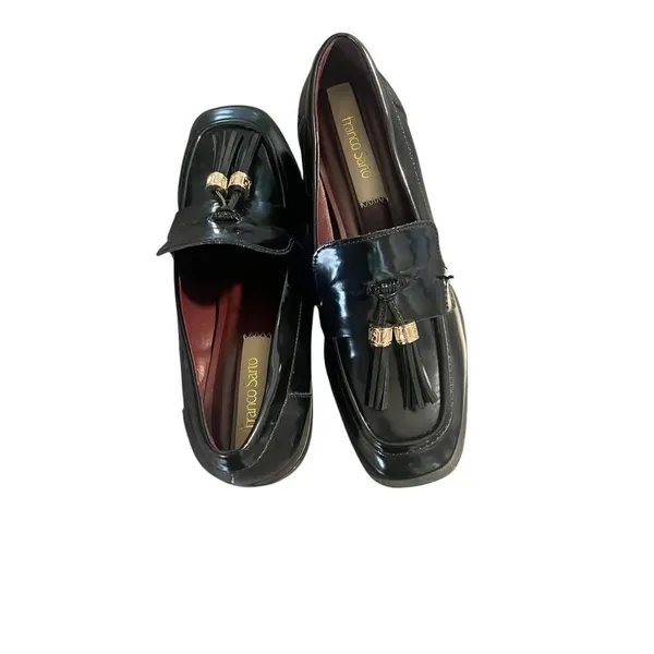 NWOB Franco Sorto Donna Block Heel Tassel Faux Patent leather Loafers Black 6M - Image 3