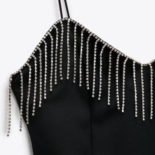 Black Rhinestone Fringe Mini Dress - Image 3