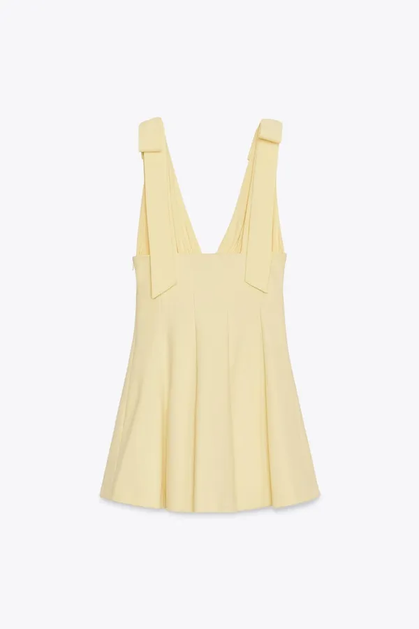 Zara Yellow V-Neck Tie-Shoulder Fit & Flare Dress - Image 10