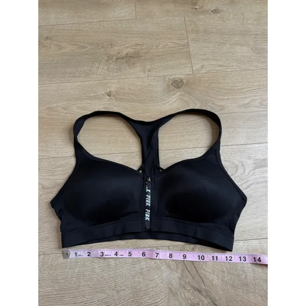 EUC Victoria Secret Pink ULTIMATE push cup zip front black sports strapy size M - Image 5