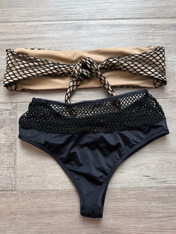 Chynna Dolls Fishnet Two Piece Bikini Set Black - Image 3