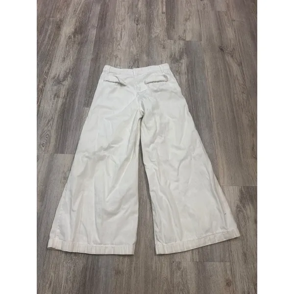 Zara Womens White Cotton Linen Blend Wide Leg High Rise Pants Size M 28 - Image 3