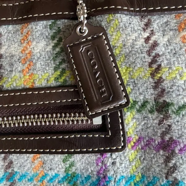 Coach Vintage Penelope Tattersall Plaid Wool Tweed Leather Handbag - Image 6