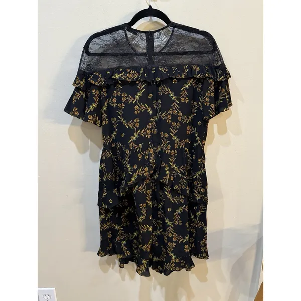 Sandro Alderic mini dress Black Lace Size 40 US 8 Whimsy Goth Ruffle Layer - Image 5