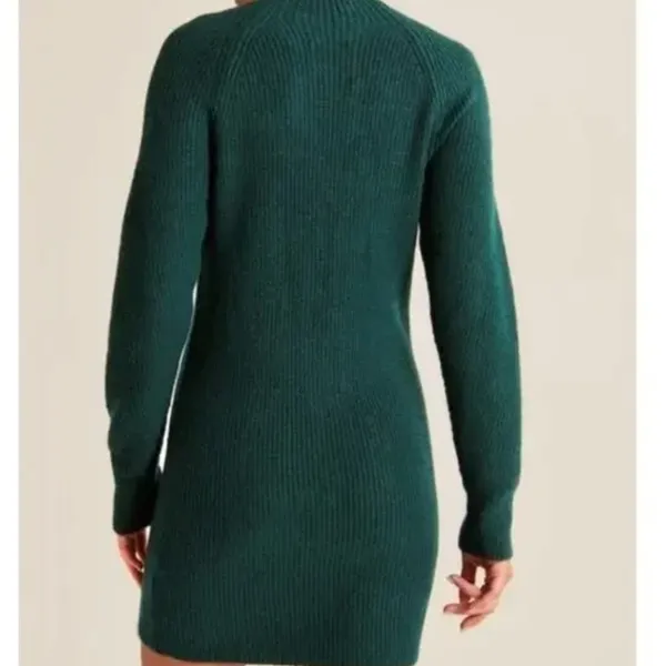 NWOT Abercrombie & Fitch Emerald Green Mock Neck Sweater Knit Dress Large - Image 4