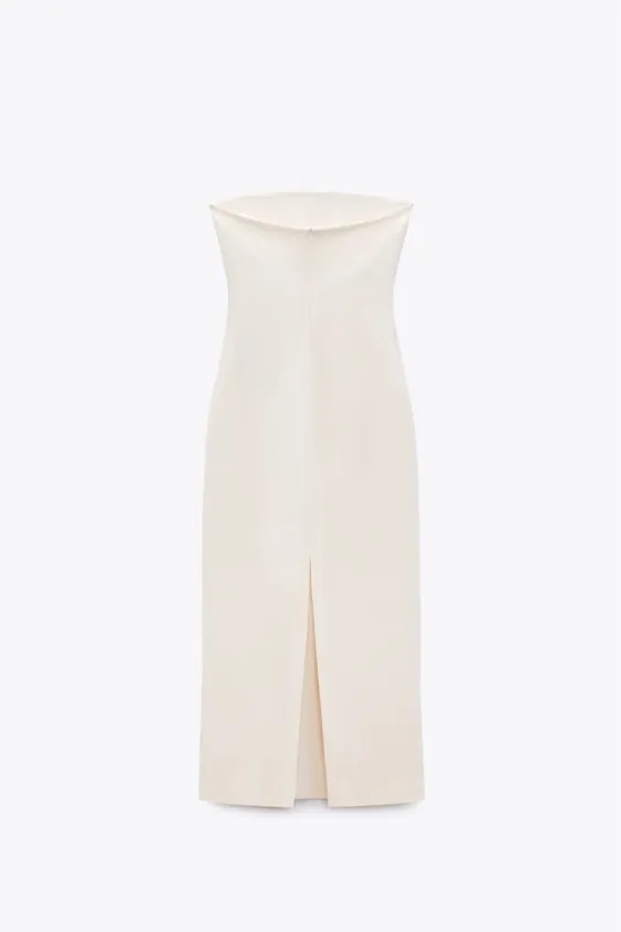 Zara dress bodycon strapless sleeveless tailored midi white wedding party - Image 11