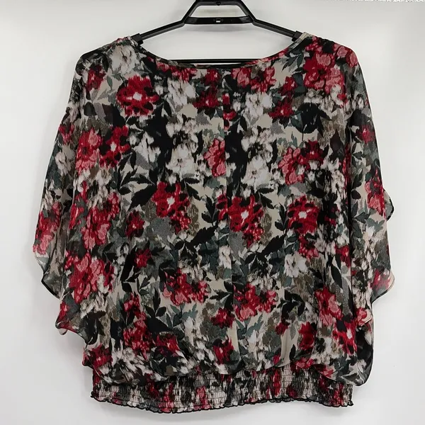 Alyx Floral Chiffon Top Sz 3XL Whimsigoth Smocked Dolman Sleeve Dark Romantic - Image 6