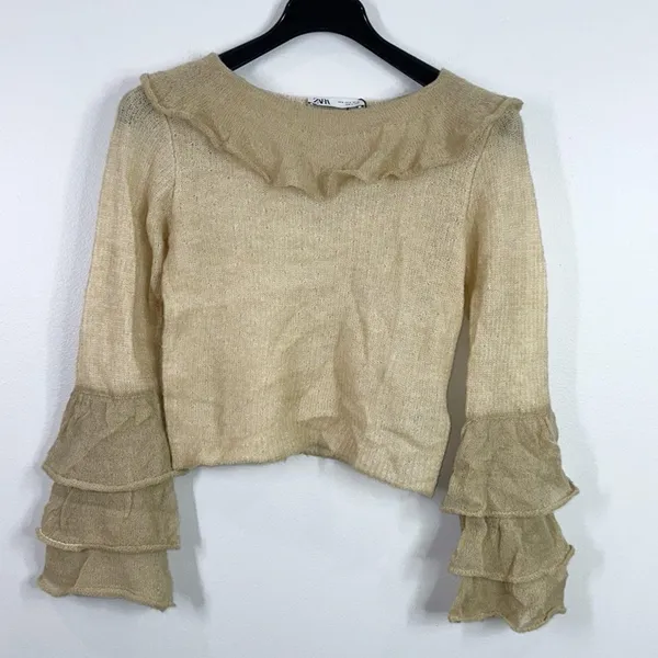 Zara alpaca wool blend ruffle sleeve lightweight knit sweater size medium - Image 3