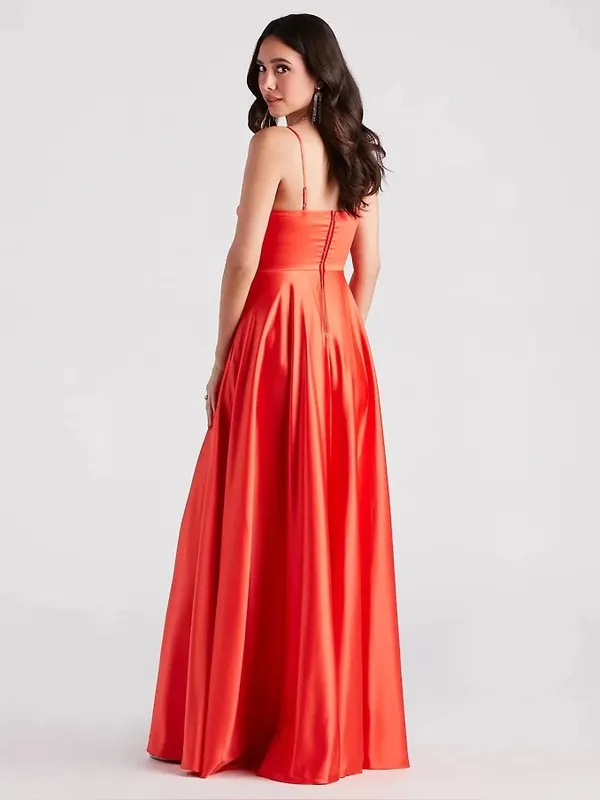 Windsor Gillian Orange Satin A-Line Formal Maxi Dress Size 1/2 - Image 3