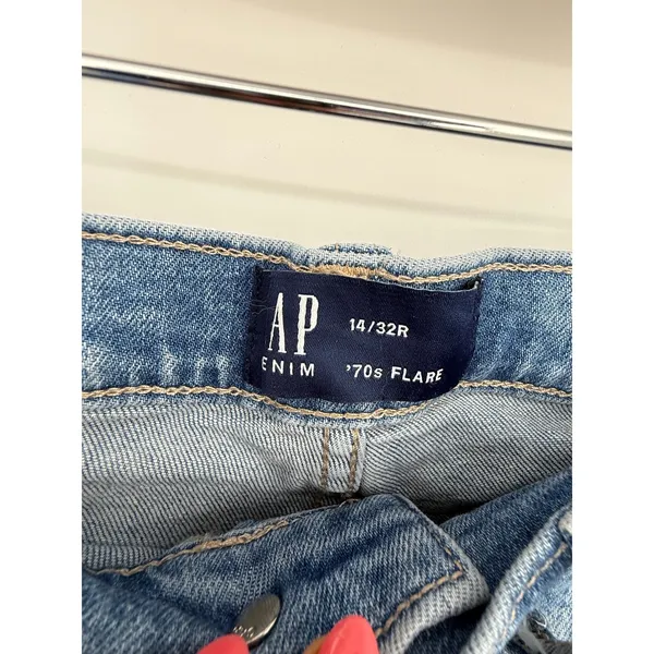 GAP 70s Flare Jeans Light Wash High Rise Stretch Denim 14/32R Casual Clean Girl - Image 6