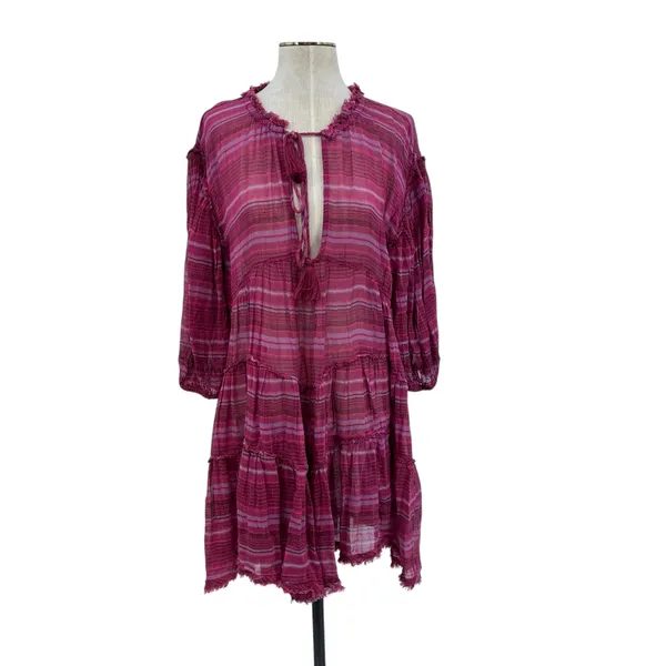 Free People Gianna Striped Tunic Dress Tasseled Pink‎ Size Small - Image 3