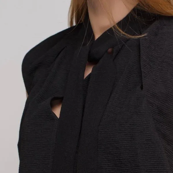 Zara Slit Front Cap Sleeve Cropped Tie Neck Top Black Size Small 5410/234/800 - Image 5