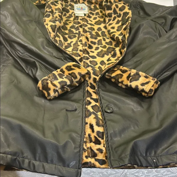 Leopard Print Lined Black Bomber Jacket Size L - Image 16