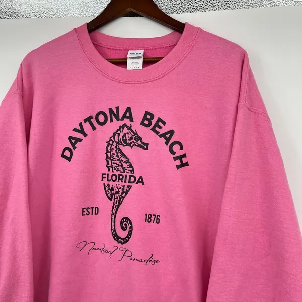Gildan Daytona Beach Florida pink pullover long sleeve sweatshirt size large - Image 5