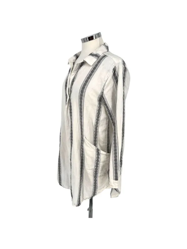 Dylan Boho Coastal Nomad Stripe Tunic Top Beach Cover-up White Black Size Medium - Image 4