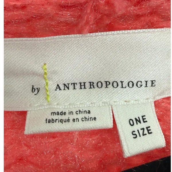 Anthropologie Striped Sleeve Open Front Cardigan Sweater Coral Pink One Size - Image 3