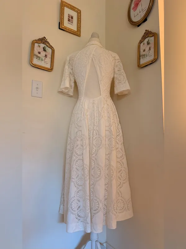 Anthropologie White Eyelet Midi Dress with Cutout Back - Image 13