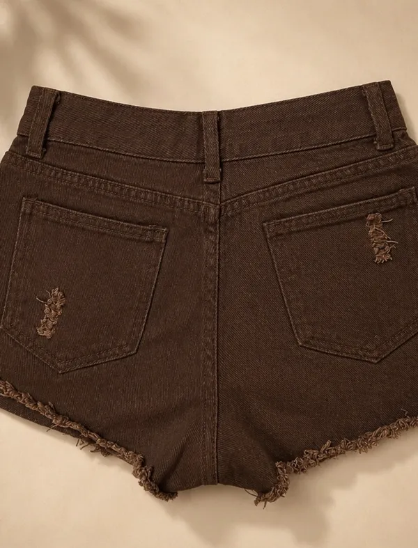 Mid Rise Distressed Denim Micro Shorts Brown Size 25 - Image 2