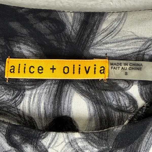 Alice + Olivia Silk Spandex Abstract Floral Dress Black White C107648672 Size S - Image 2