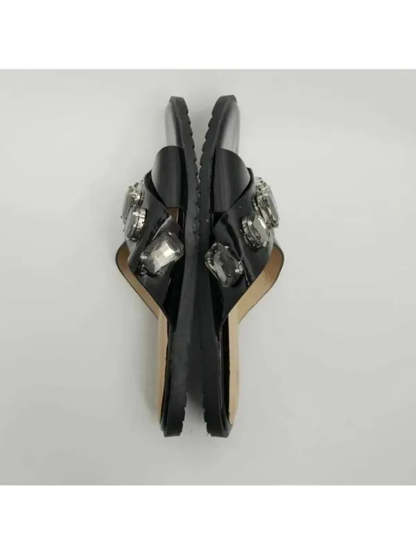 Womens Stone Jeweled Slip On Flat Slide Sandals Rhinestones Black Size 38 - Image 8