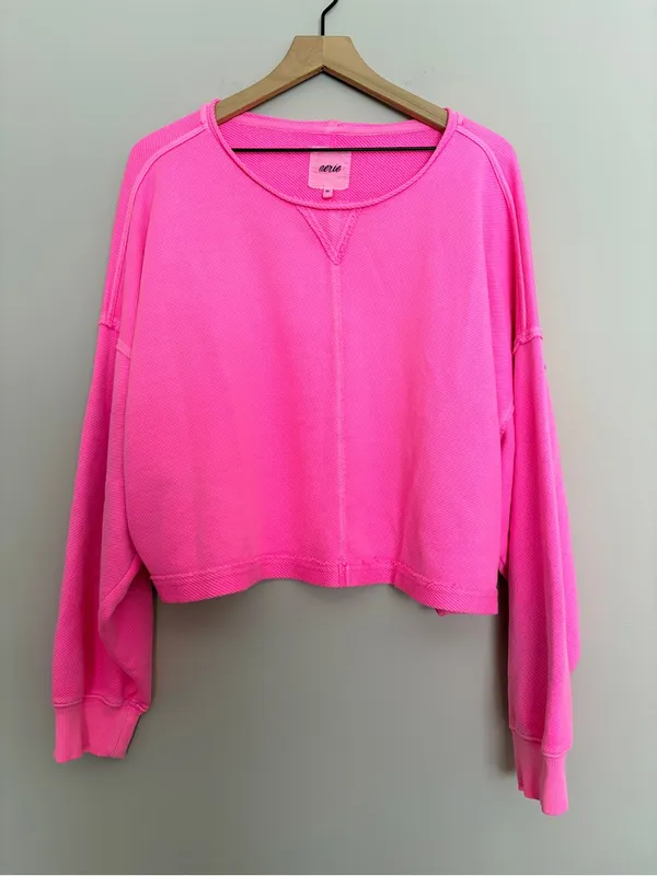 Aerie Hot Pink Beach Party Cropped Sweatshirt XXL - Image 2