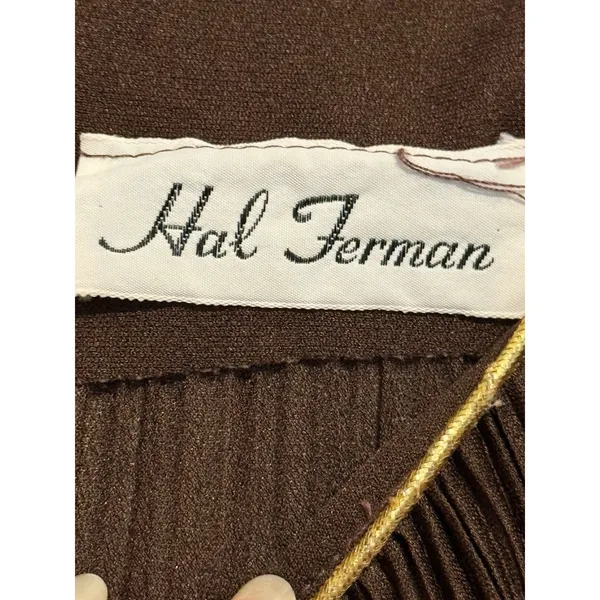 Vintage Hal Ferman Brown Pleated A-Line Dress disco 1970’s - no sz - see pics - Image 3