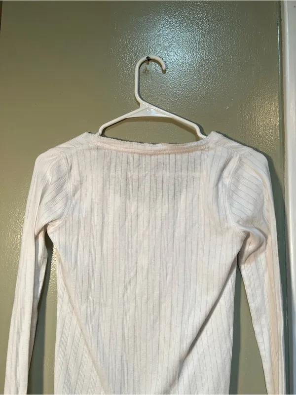 Eddie Bauer Women's Size Small Scoop Neck Henley Top White Lace Ribbed Cotton - Image 6