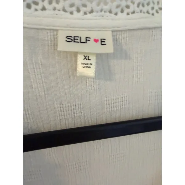 Selfie White Crochet Lace‎ Trim Smocked Waist Blouse XL Long Sleeve Boho Top - Image 10