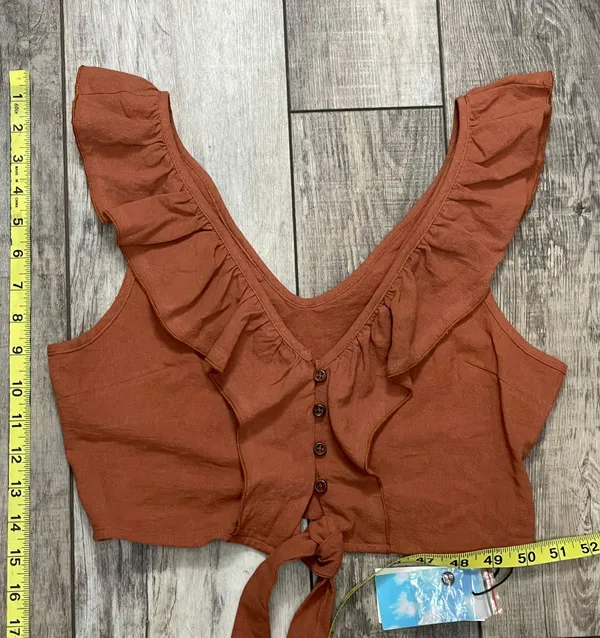 Cider NWT  Ruffle Button Up Knotted Cropped Tank Top Brown Size Small - Image 10